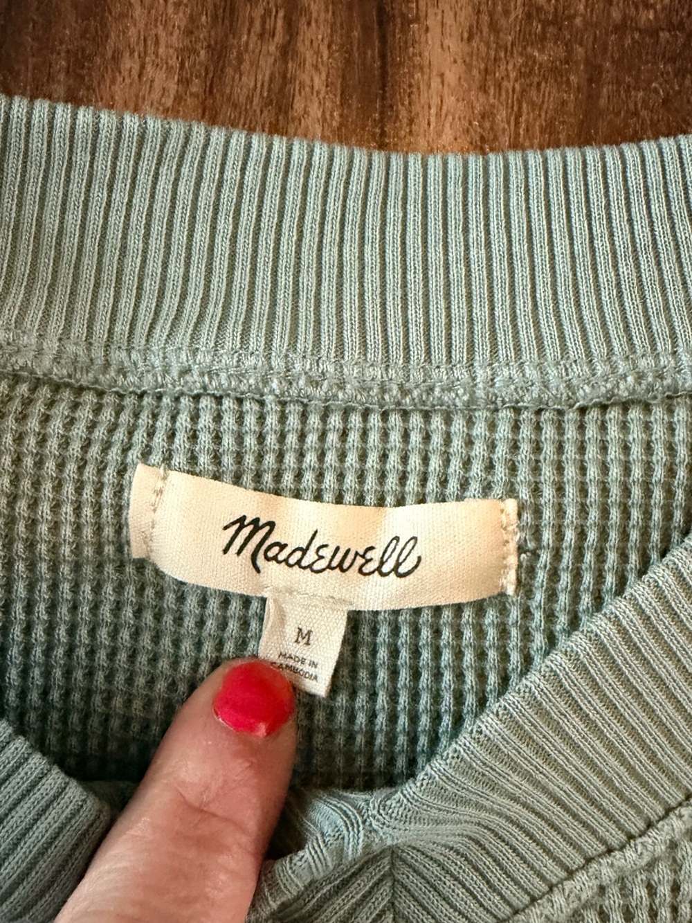 Madewell Women's Sage Green Waffle-Knit Crew Sweater